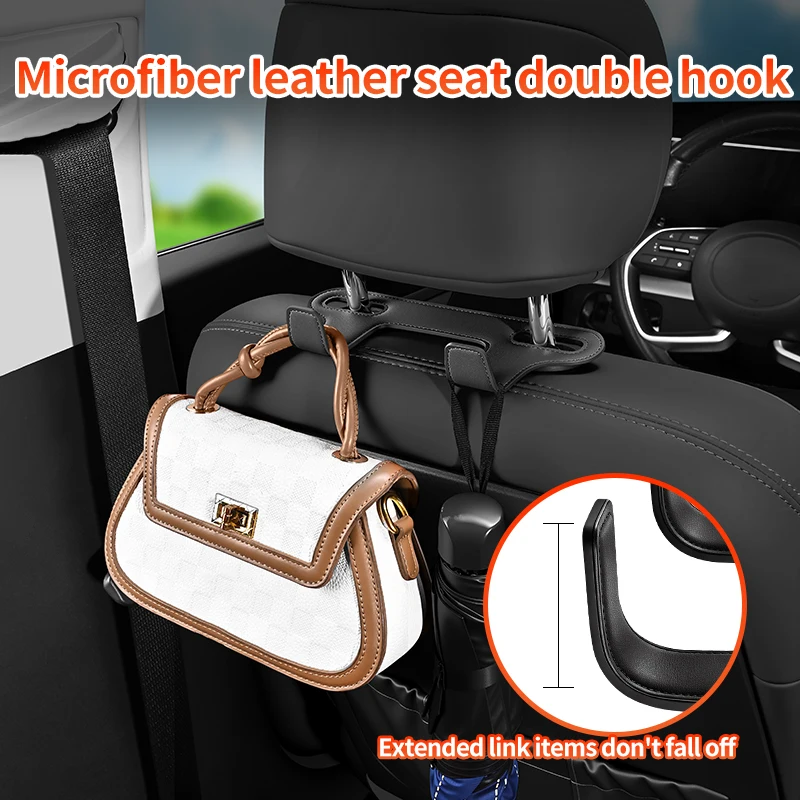 Phone Accessories Hooks - 2‑in‑1 Car Headrest Double Hook Microfiber