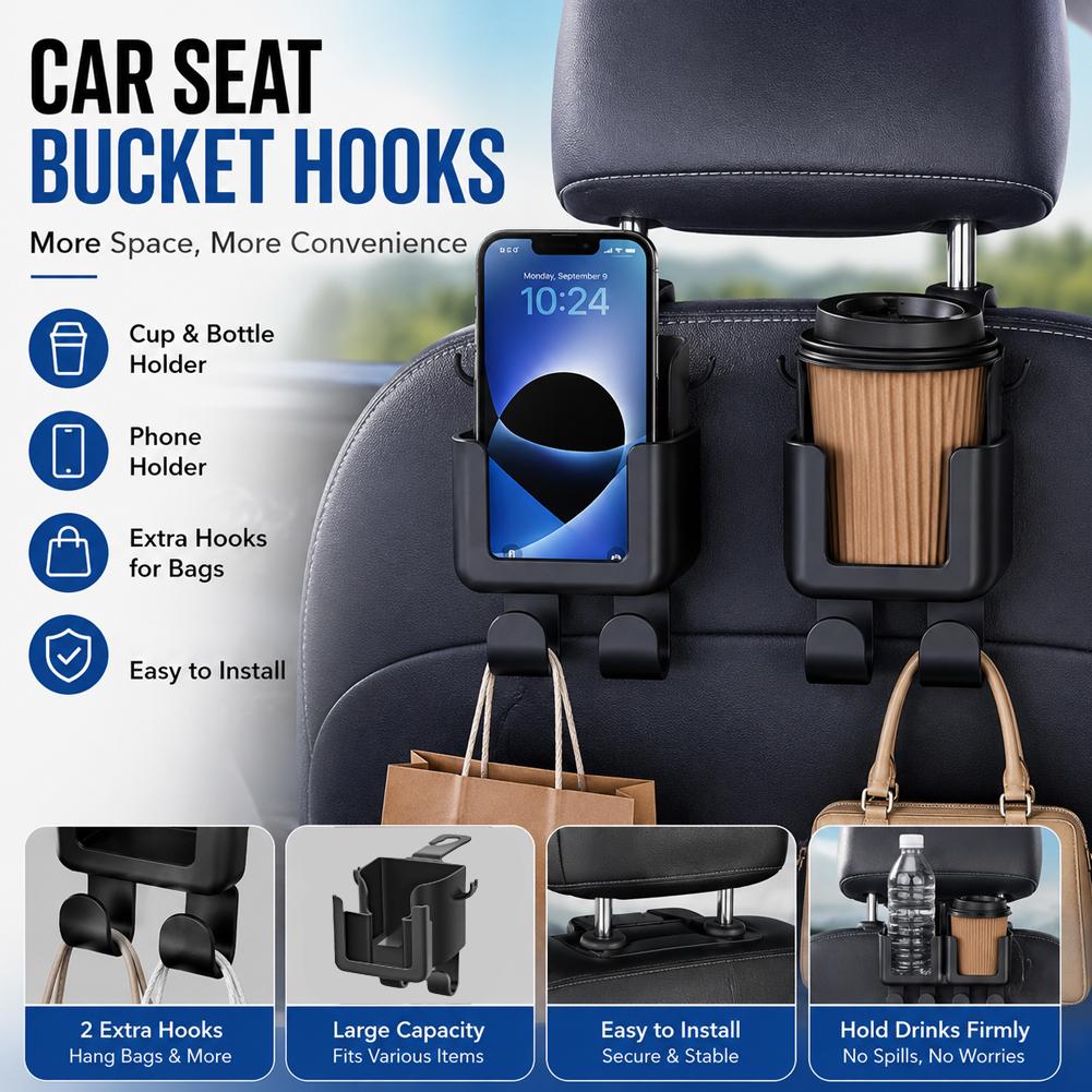 Phone Accessories Hooks - Car Seat Back Organizer Cup Phone