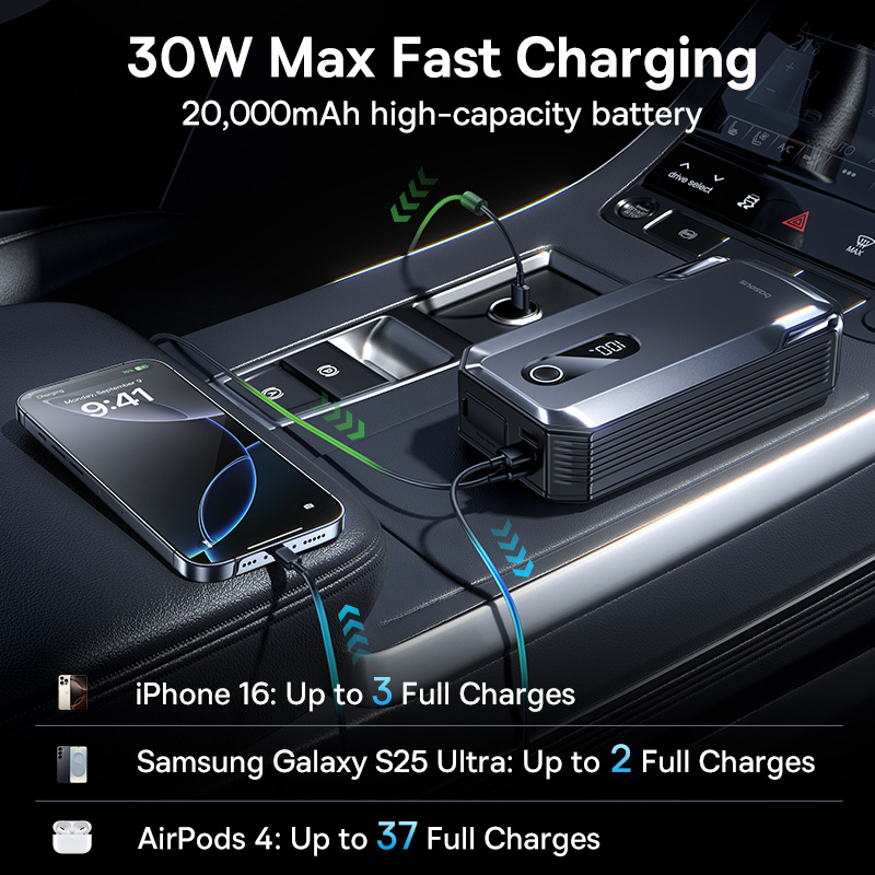 Baseus 2000A Jump Starter Emer - đánh giá và giá Portable Charger 20000Mah